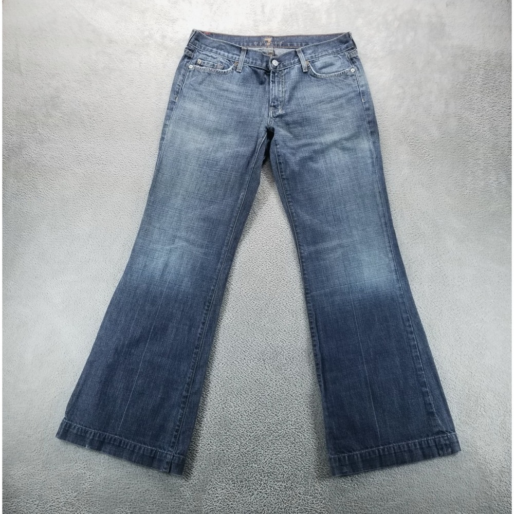 VTG 7 For All Mankind Jeans Womens 33 Blue Dojo Low Rise Faded Dark Wash Y2K‎